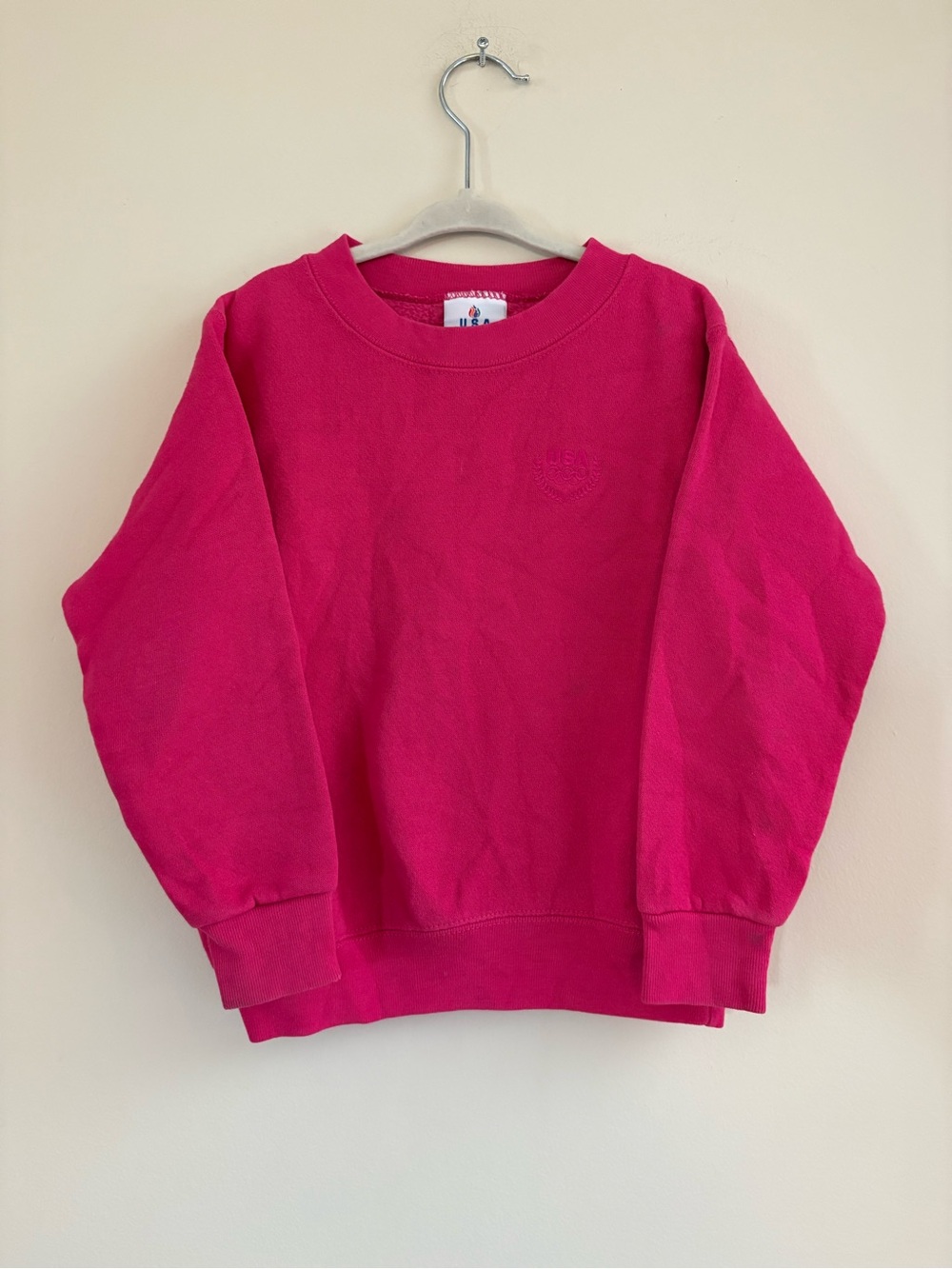Vintage 90s USA Olympic Girls' Bright Pink Crewneck Sweatshirt 5/6